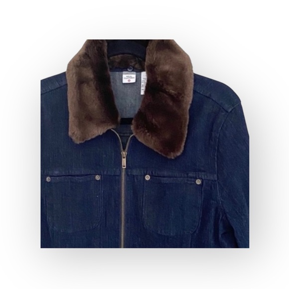 new Saks Fifth Avenue ✦ SFA S5A ✦ Vegan Fur Trim Denim Jacket ✦ Dark Indigo ✦ 10 - Picture 3 of 12